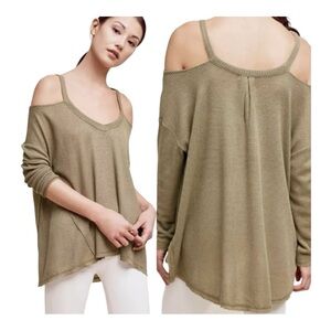 Anthropologie DELETTA Womens Size XS Green Millipia Cold Shoulder Shirt